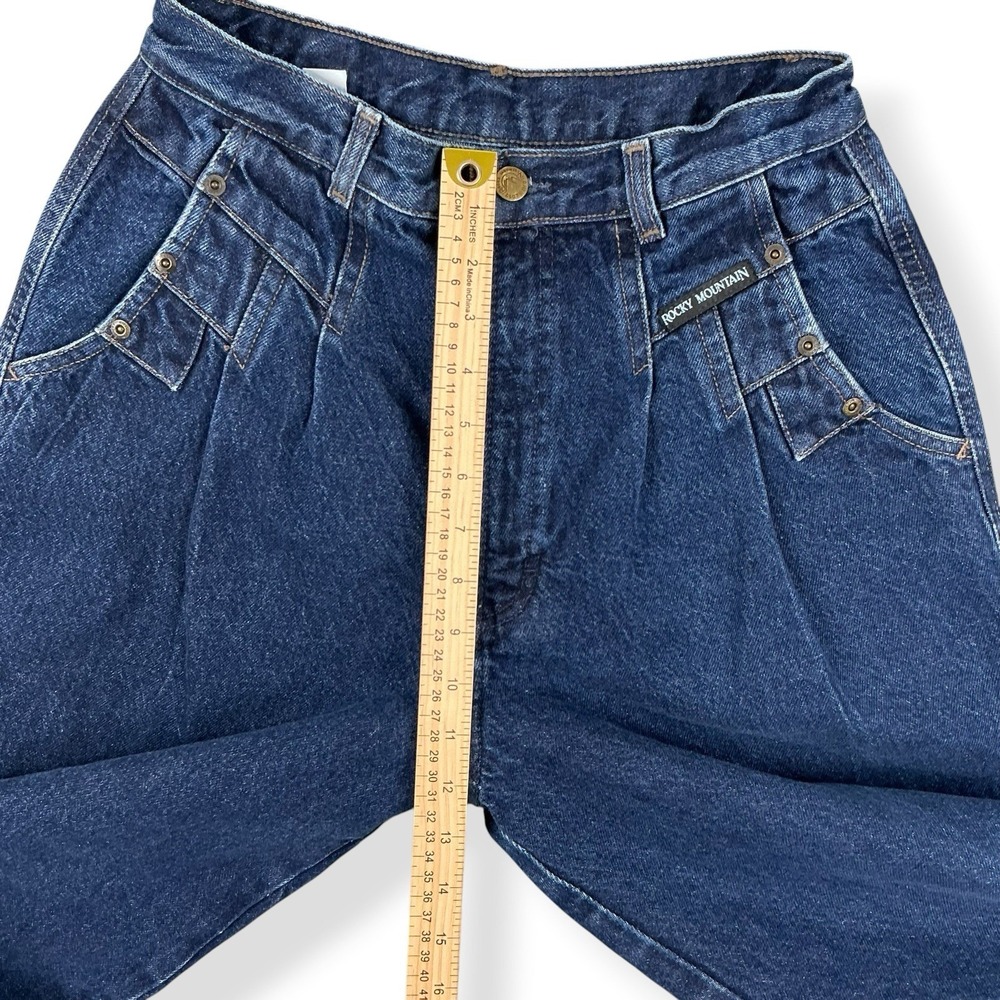 Rocky Mountain Jeans Women ACTUAL 26x32 Blue Rigid Denim Taper Bare Back USA VTG - Picture 11 of 13